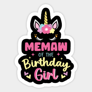 Memaw of The Birthday Girls Family Unicorn Lover B-day Gift For Girls Women Kids Sticker